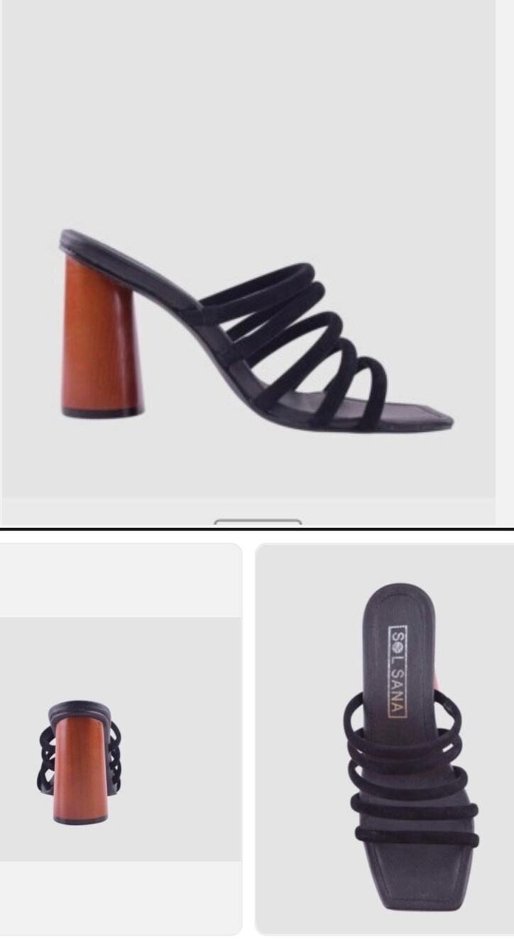 Wooden Heel Black Suede Strappy High Heel Mule Sandals